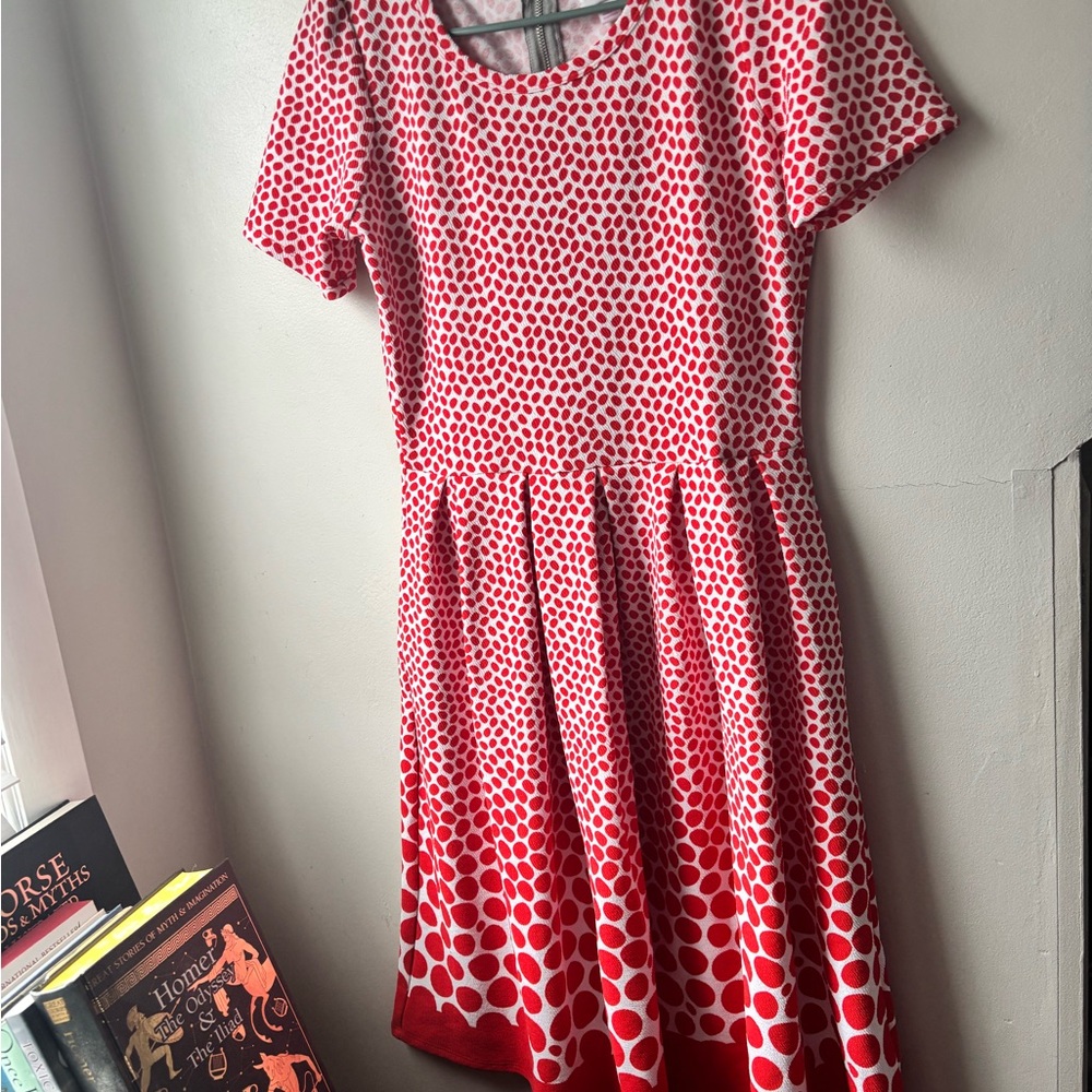 LuLaRoe Red and White Polka Dot Midi Dress